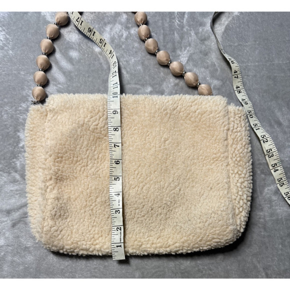 Samantha Pleet Sherpa Fleece Beaded Handle Shoulder Bag Cream Cozy Winter Clutch - Picture 10 of 10